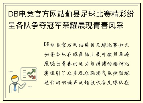 DB电竞官方网站蓟县足球比赛精彩纷呈各队争夺冠军荣耀展现青春风采