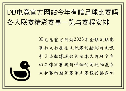 DB电竞官方网站今年有啥足球比赛吗各大联赛精彩赛事一览与赛程安排