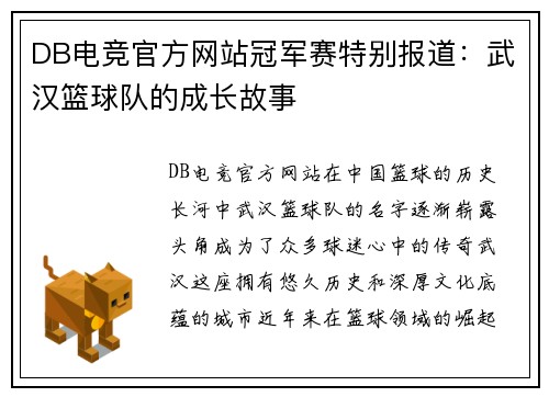 DB电竞官方网站冠军赛特别报道：武汉篮球队的成长故事